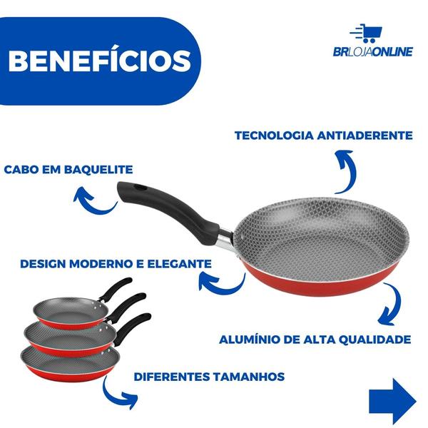 Imagem de Kit de Frigideiras Antiaderentes 3 Peças Vermelhas Praticidade, Durabilidade e Cozinha Saudável