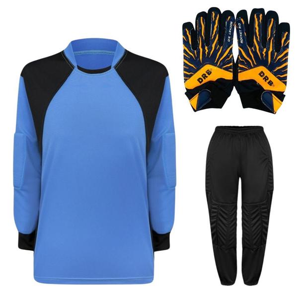 Imagem de Kit de Goleiro Infantil Camisa + Calça Acolchoada + Luva 