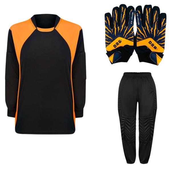 Imagem de Kit de Goleiro Infantil Camisa + Calça Acolchoada + Luva 