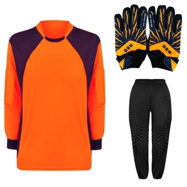 Imagem de Kit de Goleiro Infantil Camisa + Calça Acolchoada + Luva 