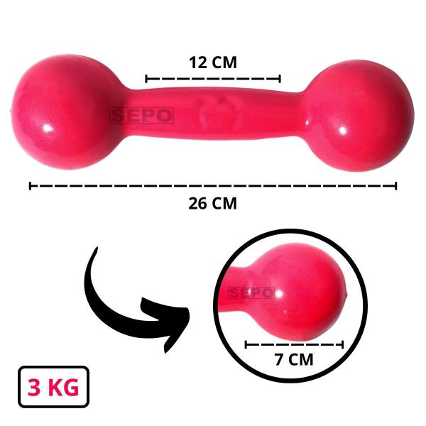 Imagem de Kit de Halteres Redondos Emborrachados Rosa Par de 3Kg e 5Kg