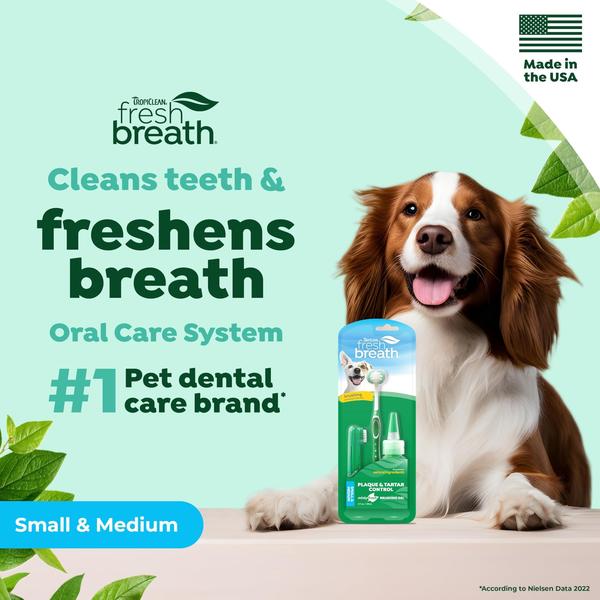 Imagem de Kit de higiene bucal para cães TropicClean Fresh Breath, escova de dentes e pasta