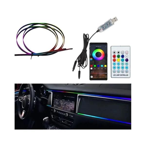 Imagem de Kit de Iluminação Ambiente RGB para Carro com 64 Cores - Controle via App e Controle Remoto