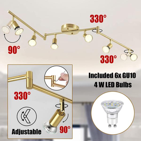 Imagem de Kit de iluminação de trilhos LED JQire 6-Light Golden Finish 6 Way Cei