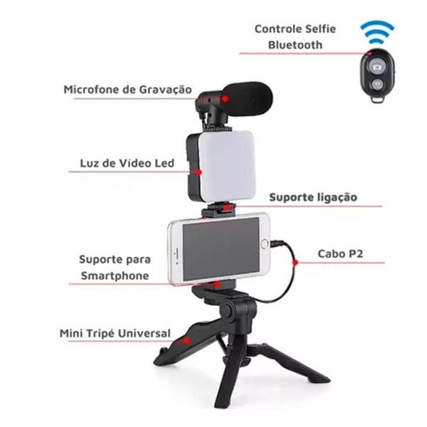 Imagem de Kit de iluminação de vídeo LED, kit de vídeo Vlog da Andoer para telefone com tripé de mesa, suporte de telefone