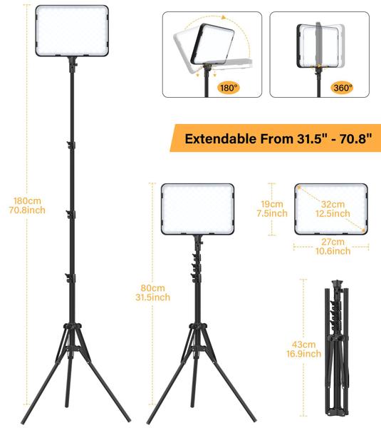 Imagem de Kit de iluminação LED para fotografia de vídeo Unicucp, pacote com 2 unidades com tripé