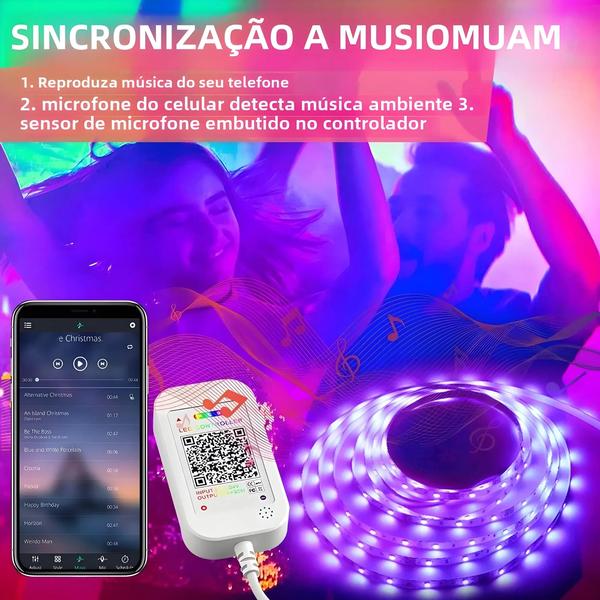 Imagem de Kit de Iluminação LED RGB de 20 Metros com Controle Remoto e Sincronização Musical