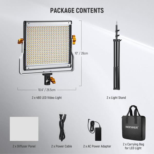 Imagem de Kit de iluminação Neewer Dimmable Bi-Color 480 LED Video Light x2