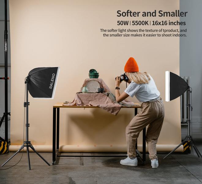 Imagem de Kit de iluminação Softbox RaLeno 40x40cm com lâmpadas LED de 50W 5500K