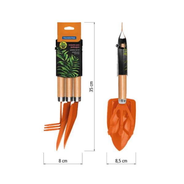 Imagem de Kit De Jardinagem Tramontina Pá + Ancinho + Garfo 3 Peças Aço e Madeira