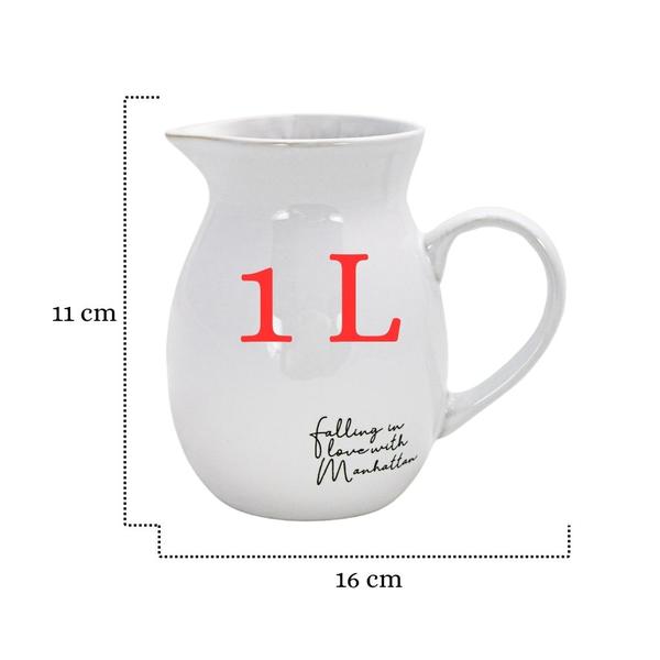 Imagem de Kit De Jarra Para Leite Café 1 Litro E 4 Canecas De Porcelana Branca 300ml