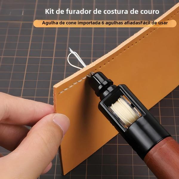 Imagem de Kit de Linha e Furador para Costura de Couro - Faça Você Mesmo