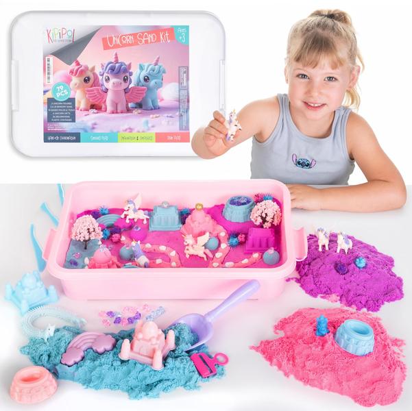 Imagem de Kit de lixo sensorial Kipipol Unicorn com areia mágica e brinquedos para meninas de 4 a 8 anos