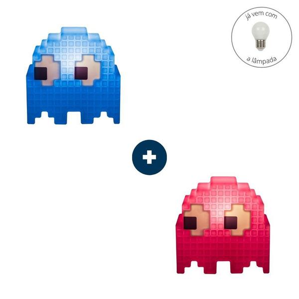 Imagem de Kit de Luminárias 2 Fantasminhas Fantasmas do Pac-Man Fã Geek Nerd Game Retro com Lâmpada LED