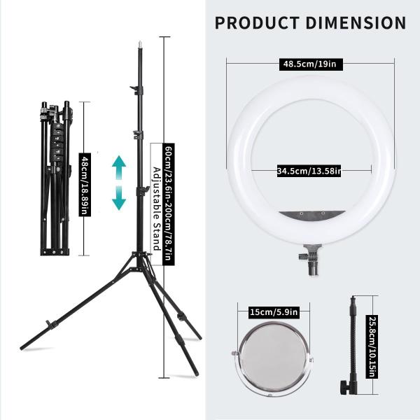 Imagem de Kit de luz de anel LED FEIFANTEAM de 19 polegadas para fotografia de retratos em estúdio, gravação de vídeo no YouTube, transmissão ao vivo, tatuagem de sobrancelhas, beleza de cílios, maquiagem e iluminação