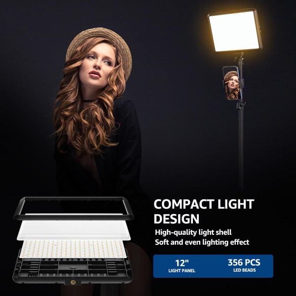 Imagem de Kit de luz de vídeo LED NiceVeedi Studio 2800-6500K 73W, pacote com 2