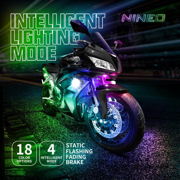 Imagem de Kit de luz LED para motocicleta NINEO 8 unidades com controle remoto de luz de freio