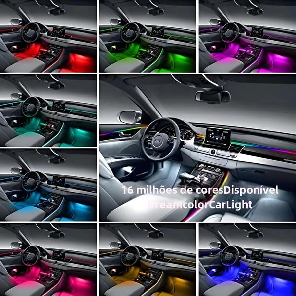 Imagem de Kit de Luzes Ambientais RGB para Carro - 64 Cores, Universal, com Faixa Interna