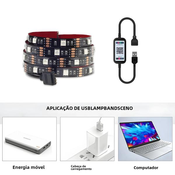 Imagem de Kit de Luzes de Atmosfera RGB 5050 com Bluetooth - 5V para TV, Cabeceira e Bar