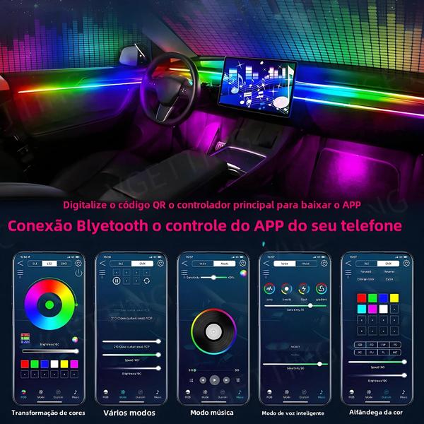 Imagem de Kit de Luzes Interiores RGB para Carro - 64 Cores, Tira de LED Acrílica