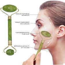 Imagem de Kit de Massagem Facial e Corporal Rolo Jade Pedra Gua Sha Pincel de Silicone Skincare