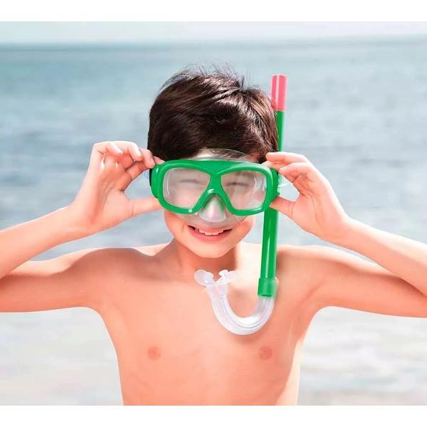 Imagem de Kit de Mergulho Máscara e Snorkel Infantil Juvenil Respirador Óculos Piscina Praia