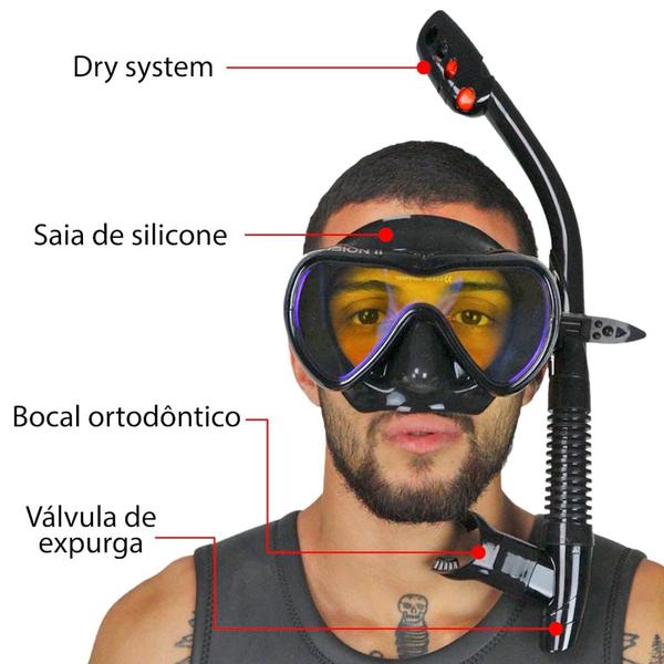 Imagem de Kit de Mergulho Vision II Clear Super Dry Dive Motion - Preto