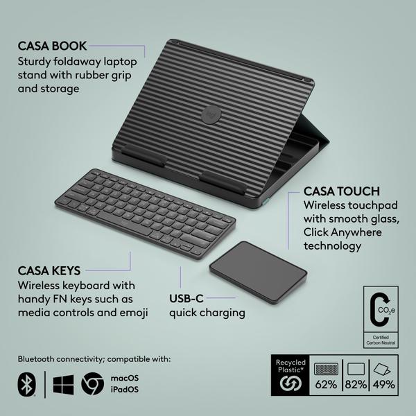 Imagem de Kit de mesa pop-up Logitech Casa com suporte para laptop e teclado