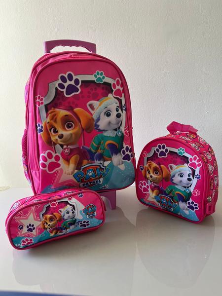 Imagem de Kit de Mochila Escolar Personalizada de Rodinha Infantil com Estojo e Lancheira Patrulia Canina