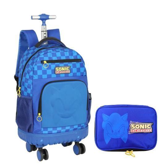 Imagem de Kit de Mochila Infantil De Rodinha 360º Graus + Estojo Box Sonic, Azul - Luxcel