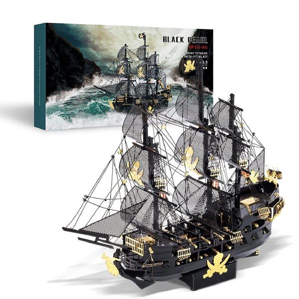 Imagem de Kit de modelos de metal para quebra-cabeça 3D Piececool Black Pearl Pirate Ship