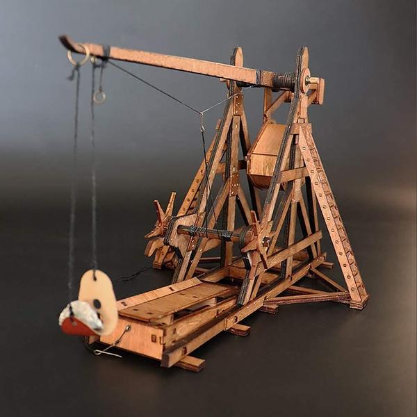 Imagem de Kit de modelos de quebra-cabeças de madeira 3D YAQUMW The Mini Counterweight Trebuchet Europe Medieval Siege Equipment Chariot Catapult para adultos