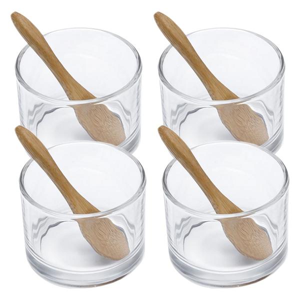 Imagem de Kit De Molheiras Com Potinhos De Vidro E 4 Colheres De Bambu