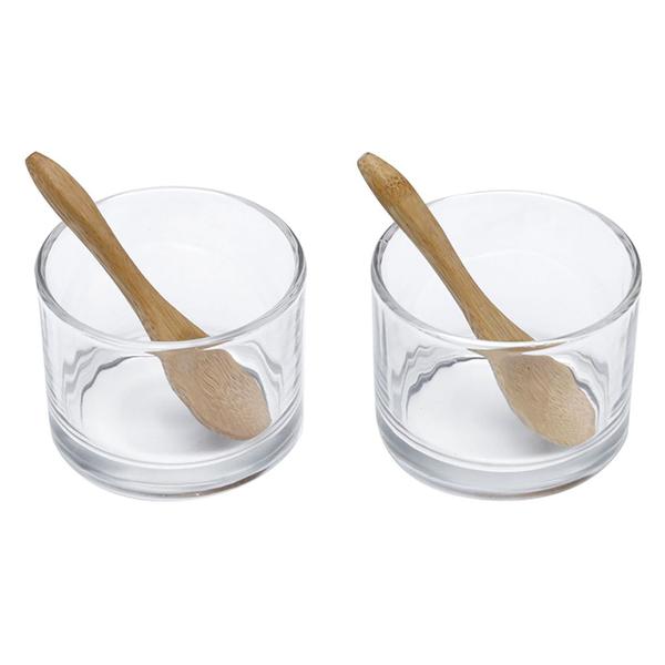 Imagem de Kit De Molheiras Potes De Vidro Para Molhos Com Duas Colheres De Bambu