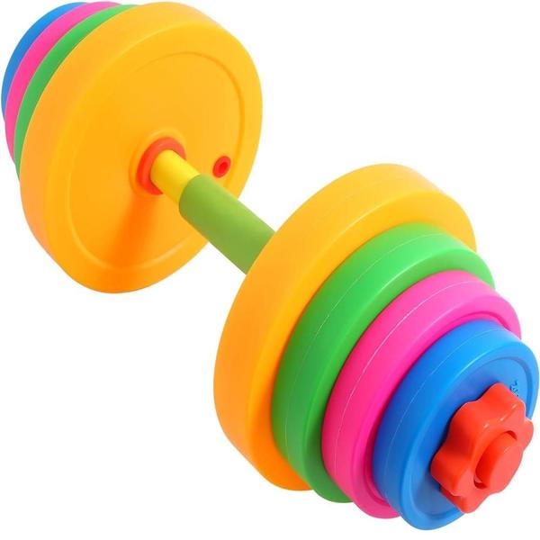 Imagem de Kit de musculação infantil em casa com halteres e anilhas ajustáveis