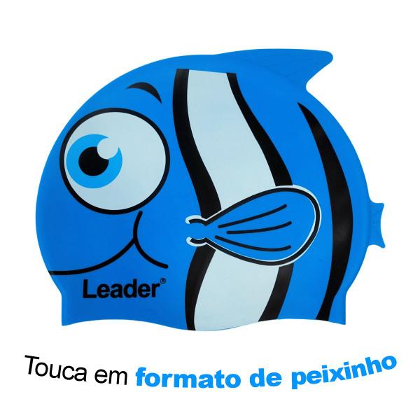 Imagem de Kit De Natação Infantil Meninas E Meninos Leader Óculos Anti Embaçantes E Touca Silicone Peixinho