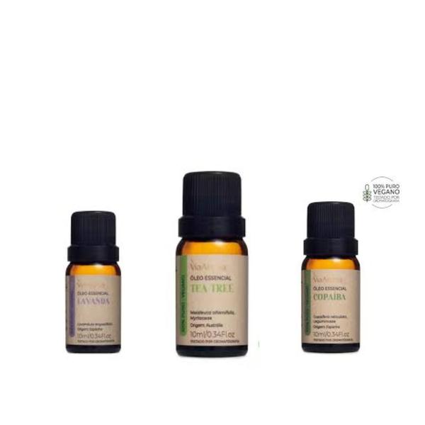 Imagem de Kit de óleo essências para a pele 1 Lavanda 10ml + 1 Tea Tree 10ml + 1 Copaíba 10ml