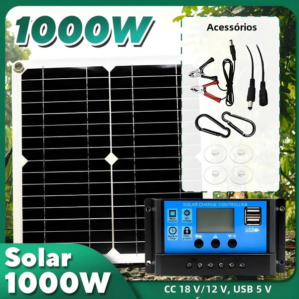 Imagem de Kit De Painel Solar 1000W 12V Com Controlador 10A-100A Para Telefone RV Carro Caravana Casa