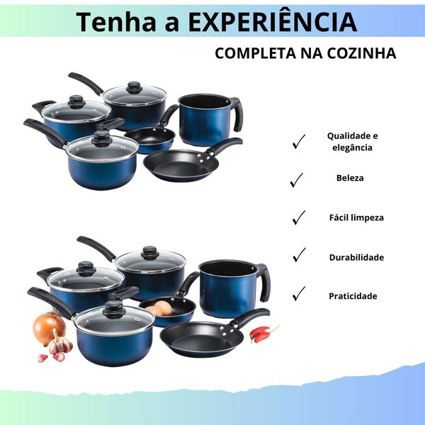 Imagem de Kit de panelas 6 Pecas Antiaderente Teflon Inoxidavel Cor Azul