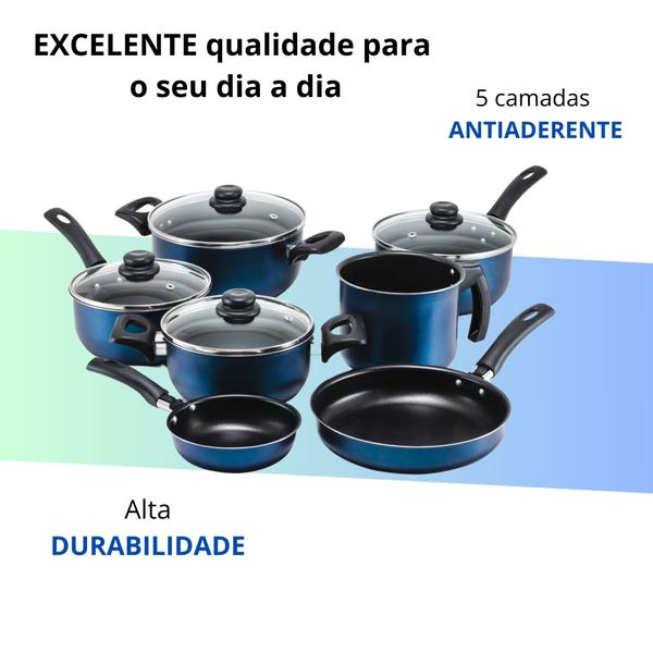 Imagem de Kit de panelas 7 Pecas Antiaderente Teflon Inoxidavel Cor Azul