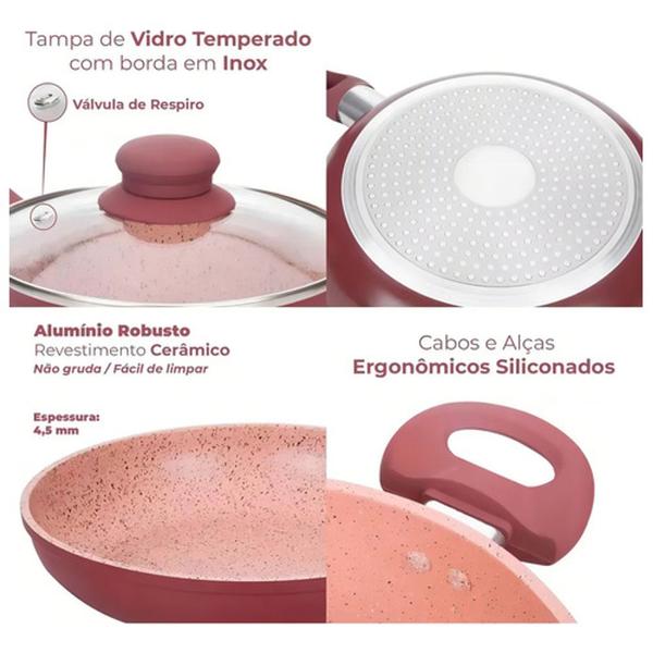 Imagem de Kit de Panelas de Indução Viena Pink em Cerâmica 5 peças