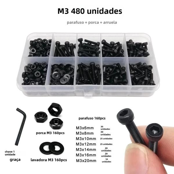 Imagem de Kit de Parafusos Allen com Soquete Hexagonal - Preto - Grau 12.9 - M2 a M6