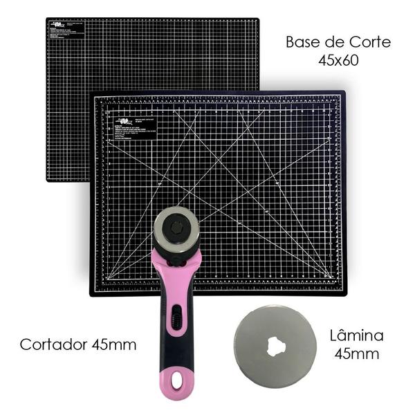 Imagem de Kit de Patchwork Base De Corte A2 Placa de Mesa 60x45 Cortador Circular Rosa 45 + 1 Lamina Refil