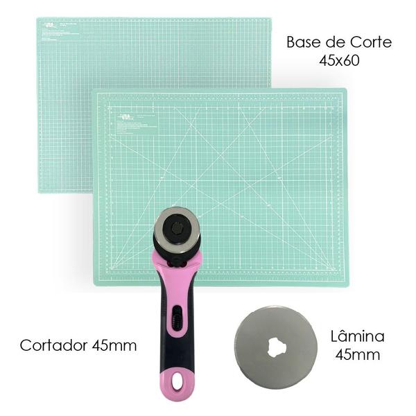 Imagem de Kit de Patchwork Base De Corte A2 Placa de Mesa 60x45 Cortador Circular Rosa 45 + 1 Lamina Refil