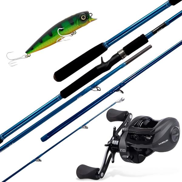 Imagem de Kit de Pesca Vara 2,40m 60lbs + Carretilha Black Tamba BT11 Direita + Isca