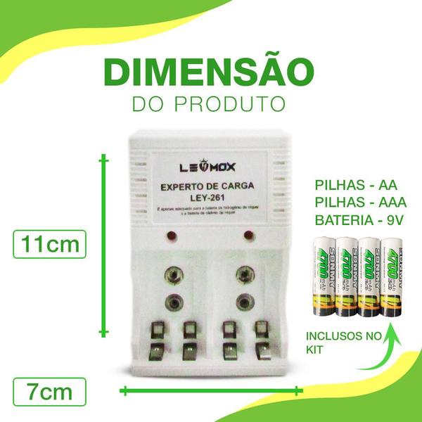 Kit de Pilhas Recarregáveis 4 unidade + Carregador 110 220 V - Cumaru Imagem de Kit de Pilhas Recarregáveis 4 unidade + Carregador 110 220 V