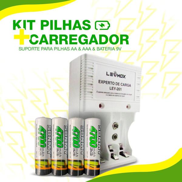 Kit de Pilhas Recarregáveis 4 unidade + Carregador 110 220 V - Cumaru Imagem de Kit de Pilhas Recarregáveis 4 unidade + Carregador 110 220 V