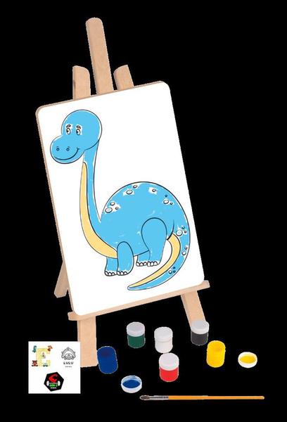 Imagem de Kit de pintura Dinos cavalete telas e paleta madeira NIG