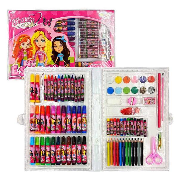 Imagem de Kit de Pintura Maleta Escolar 98 Peças Canetinhas Glam Girls 