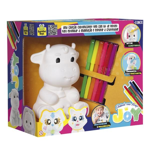 Imagem de Kit De Pintura Pedagogico Vaquinha Em Vinil Macio Joy 15 cm Para Pintar e Colorir Com Canetinha - Samba Toys